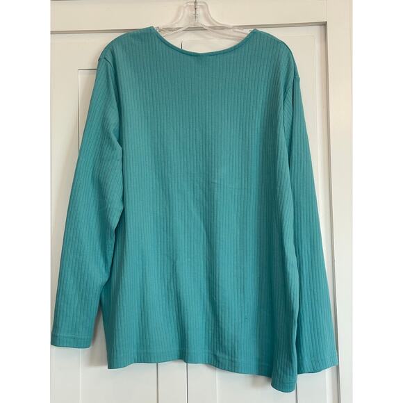 Blair Turquoise ribbed design long sleeve top button detail 3X - Picture 2 of 9